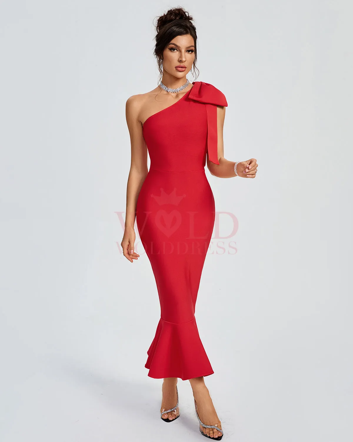 One Shoulder Bow Bandage Fishtial Dress
