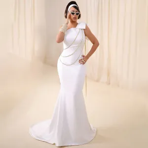 One Shoulder Sleeveless Bowknot Maxi Bodycon Dress BD2431