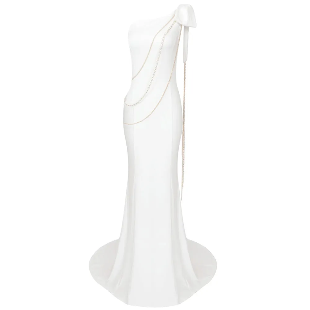 One Shoulder Sleeveless Bowknot Maxi Bodycon Dress BD2431