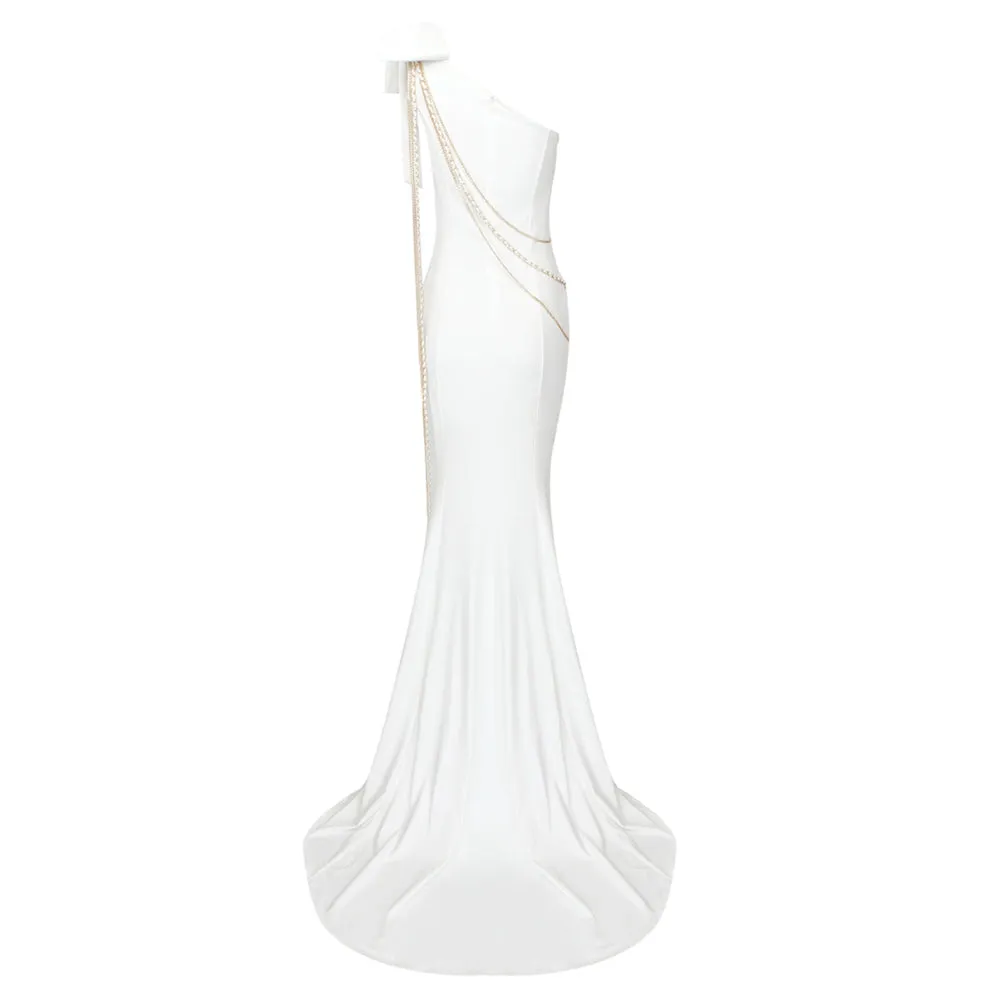 One Shoulder Sleeveless Bowknot Maxi Bodycon Dress BD2431