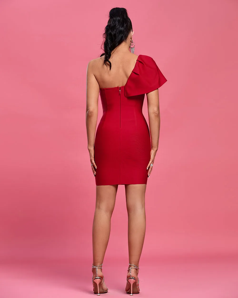 One Shoulder Sleeveless Frill Mini Bandage Dress