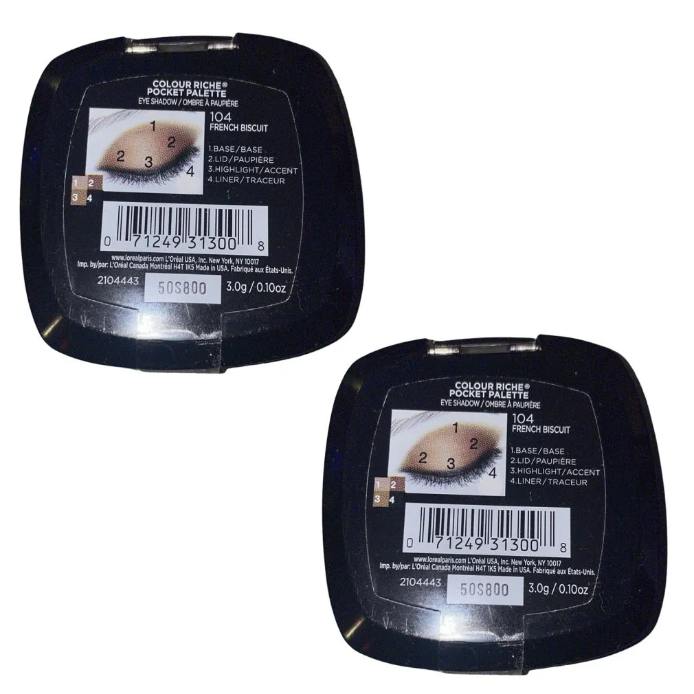 Pack of 2 L'Oreal Paris Colour Riche Pocket Palette Eye Shadow, French Biscuit 104