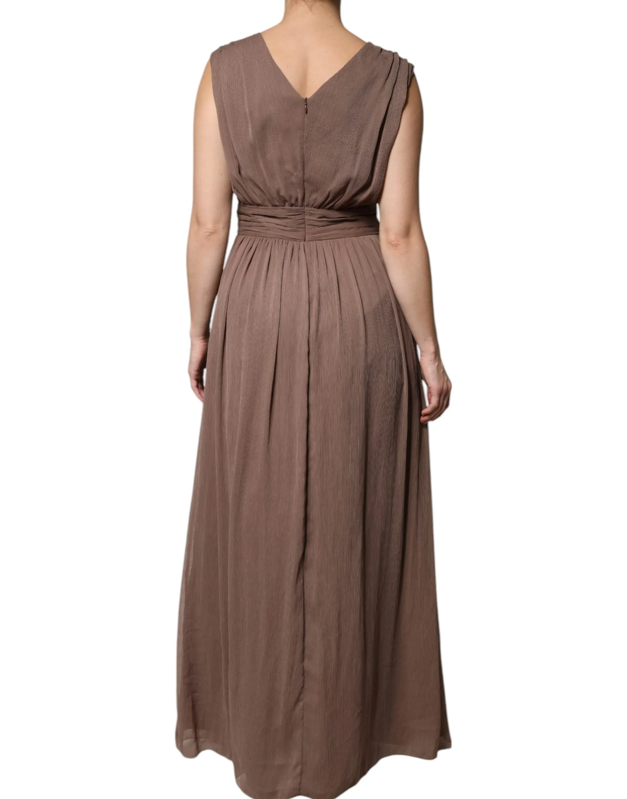 PESERICO Women Brown Dress 100% Polyester Sleeveless A-Line Maxi Ball Gown IT 42