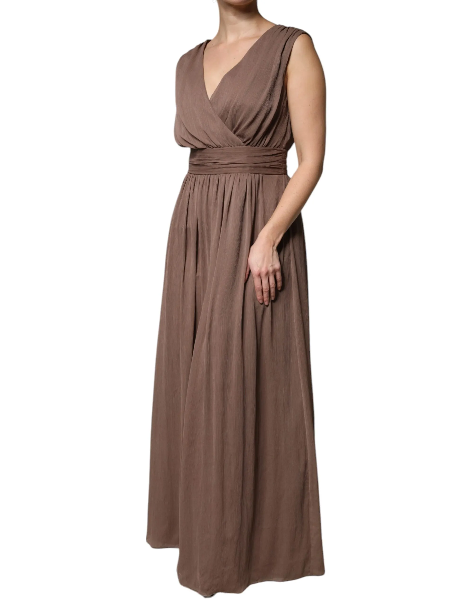 PESERICO Women Brown Dress 100% Polyester Sleeveless A-Line Maxi Ball Gown IT 42
