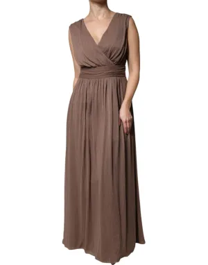 PESERICO Women Brown Dress 100% Polyester Sleeveless A-Line Maxi Ball Gown IT 42