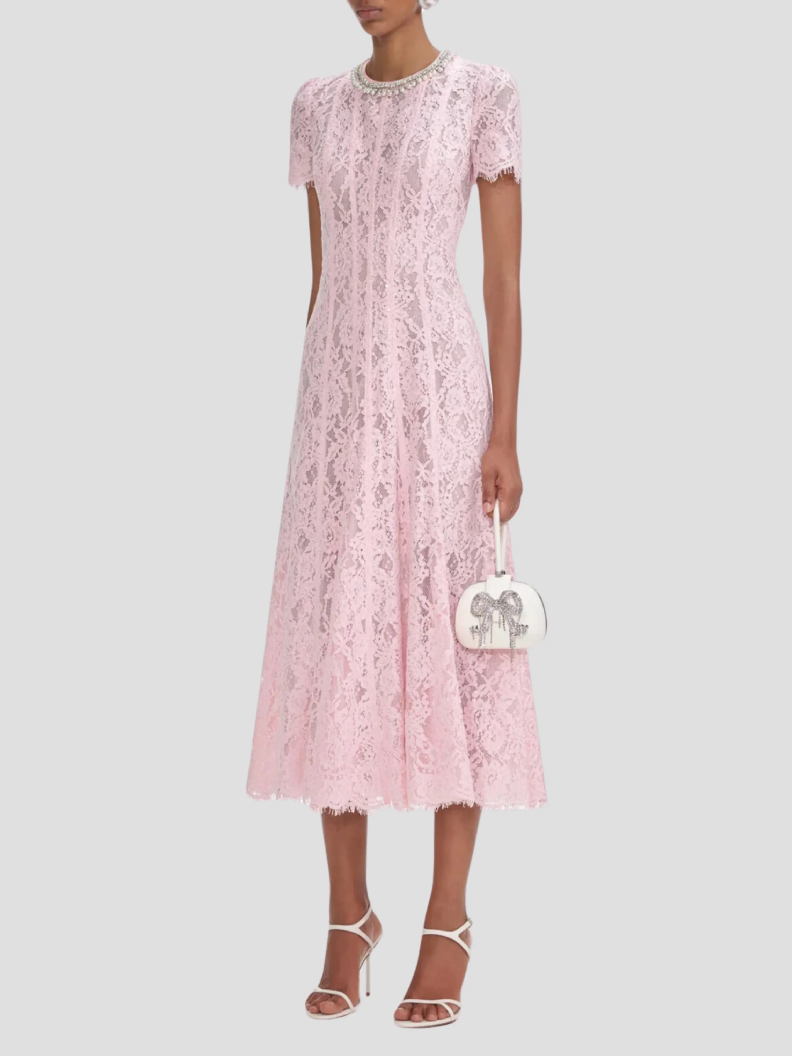 Pink Lace Embellished Midi Dress
