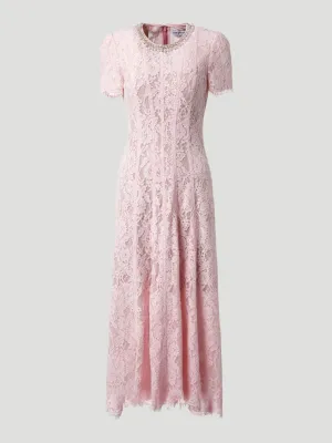 Pink Lace Embellished Midi Dress
