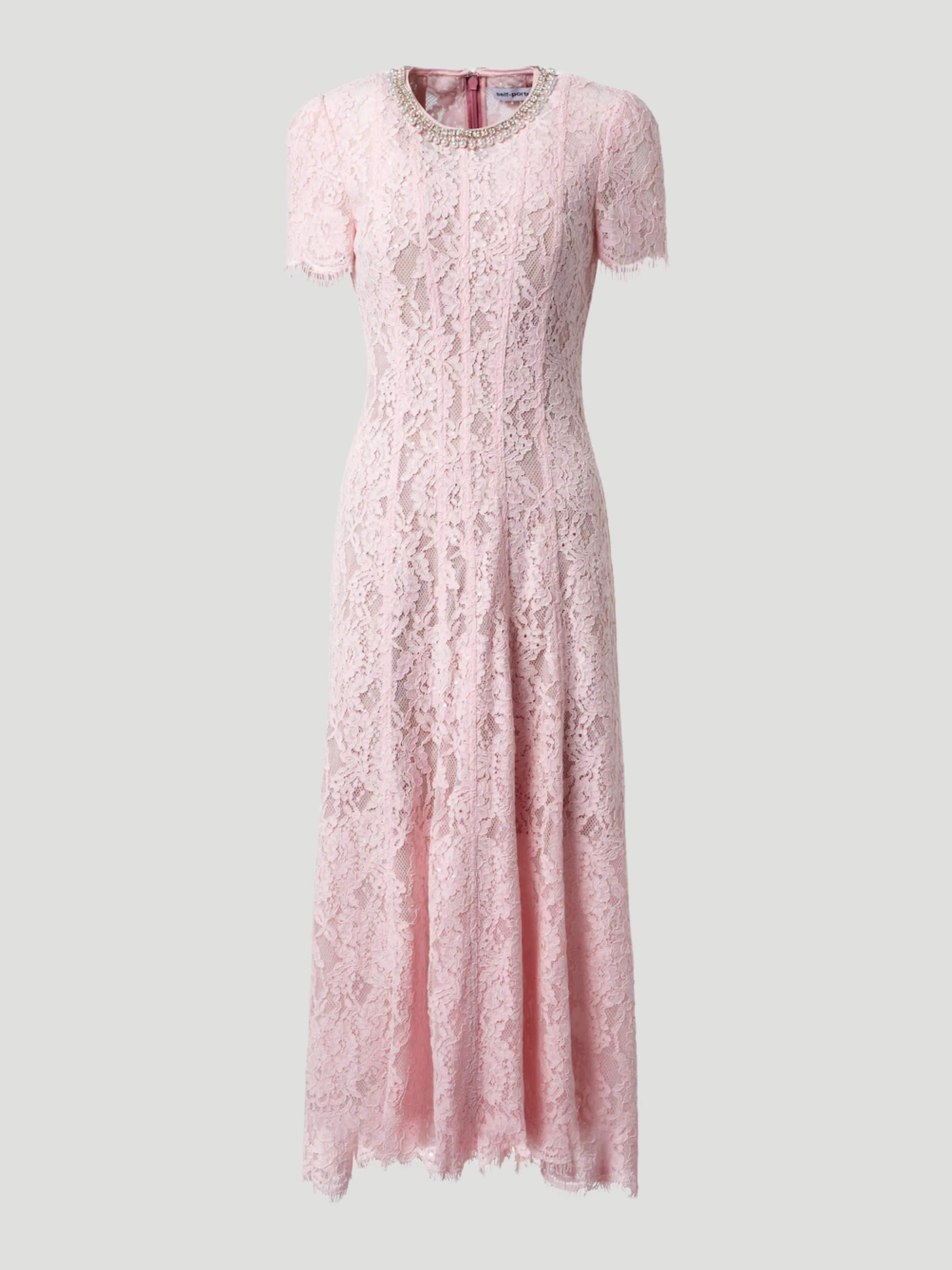 Pink Lace Embellished Midi Dress