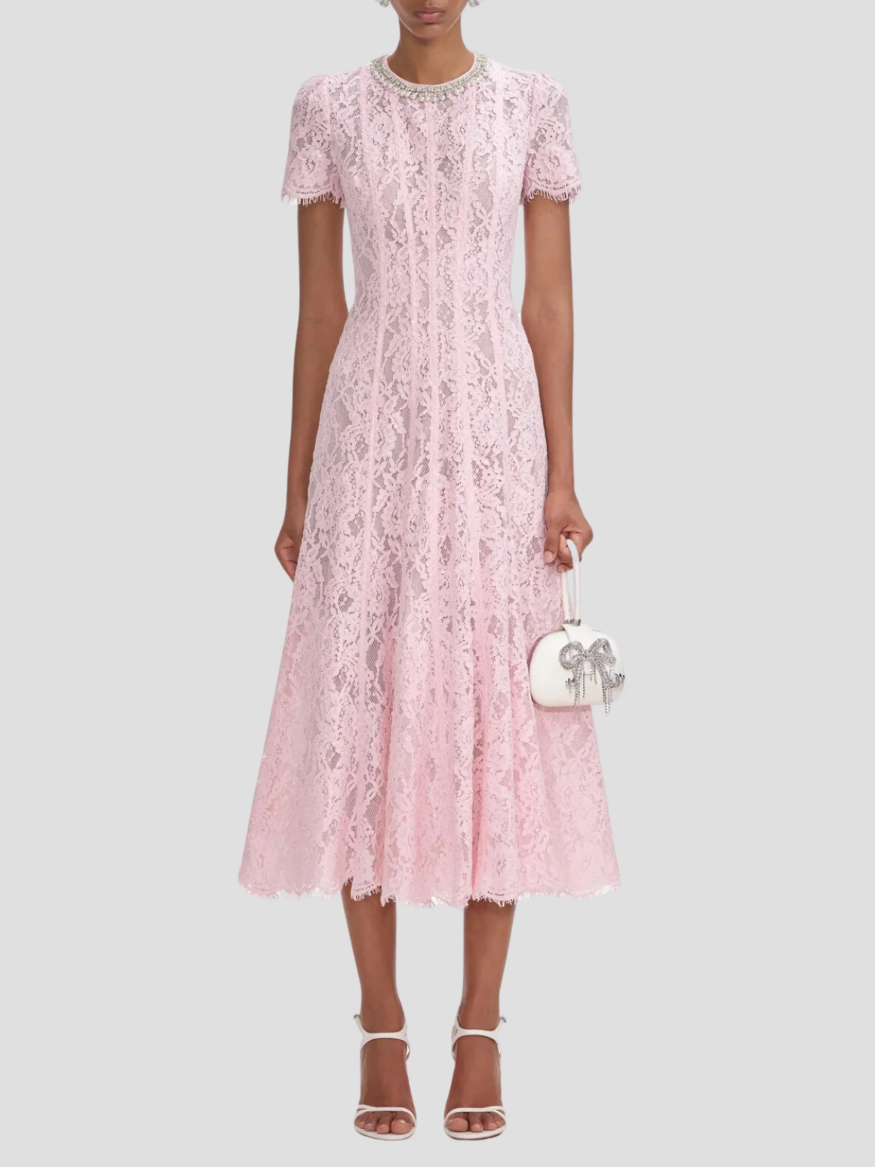 Pink Lace Embellished Midi Dress
