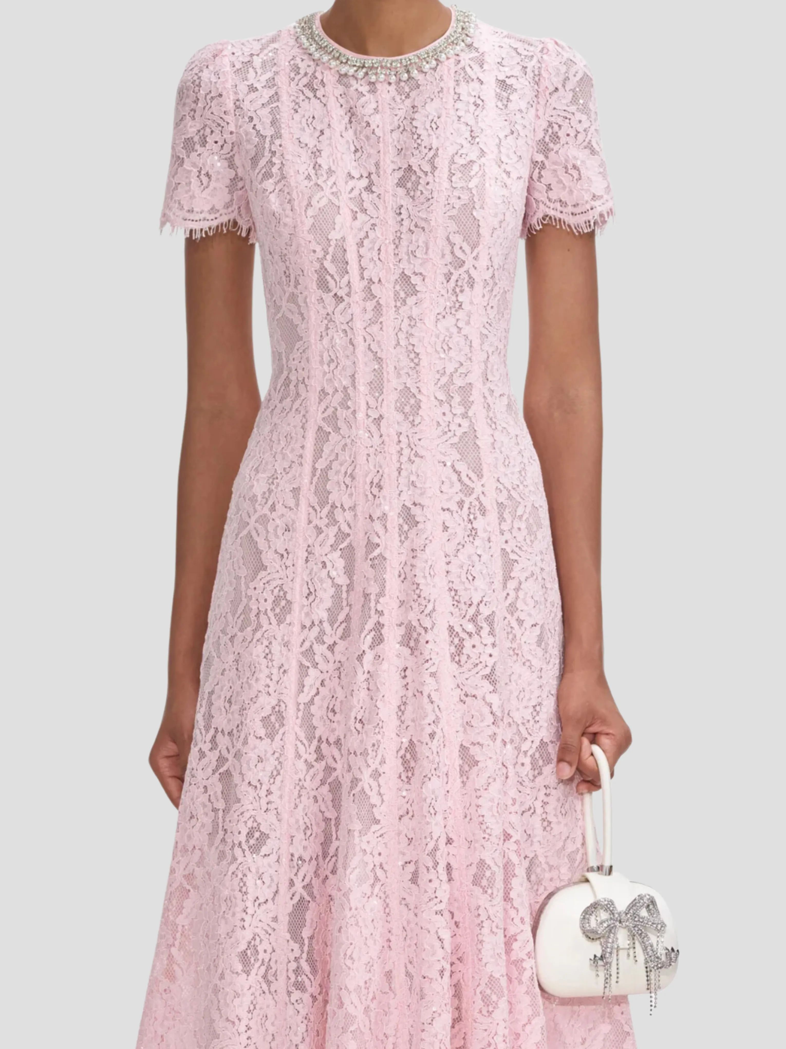 Pink Lace Embellished Midi Dress