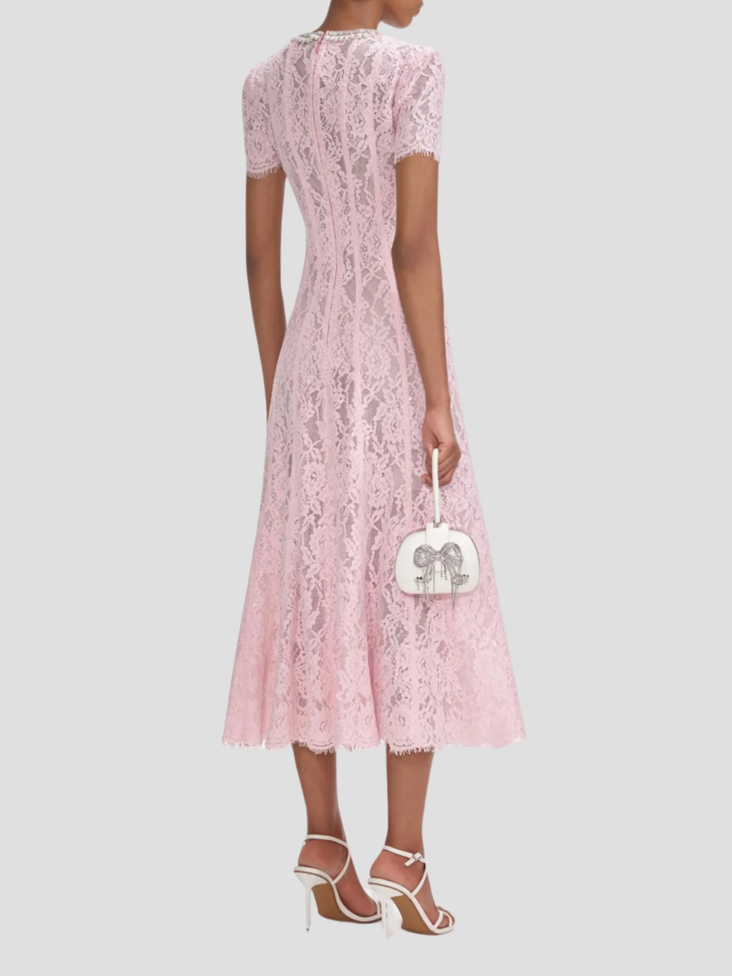 Pink Lace Embellished Midi Dress