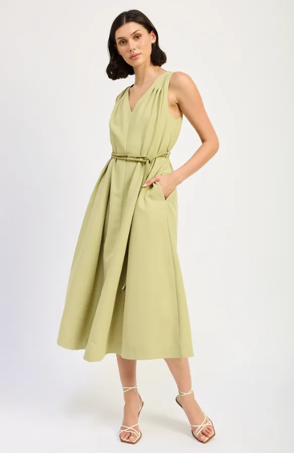 Pleated Maxi w/ Leather Belt