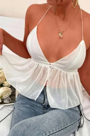 Plunge Neck Frill Backless Top