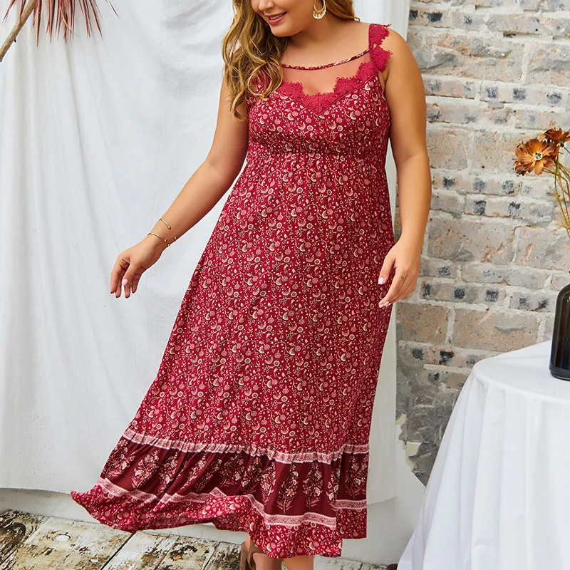 Plus Size Printed V-neck Maxi Dress