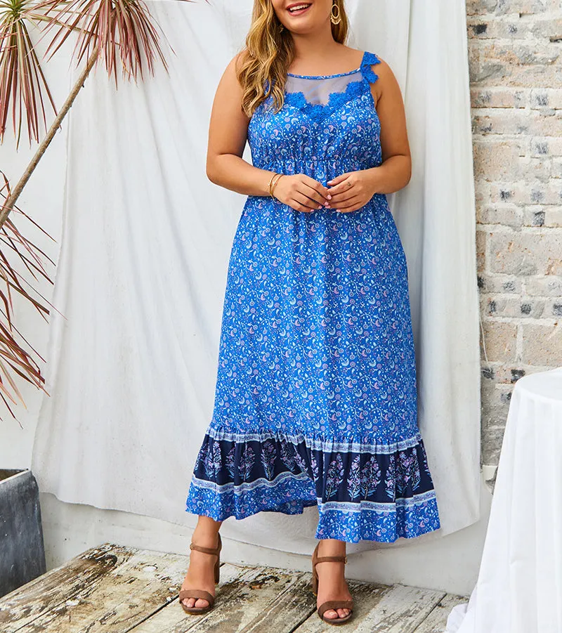 Plus Size Printed V-neck Maxi Dress