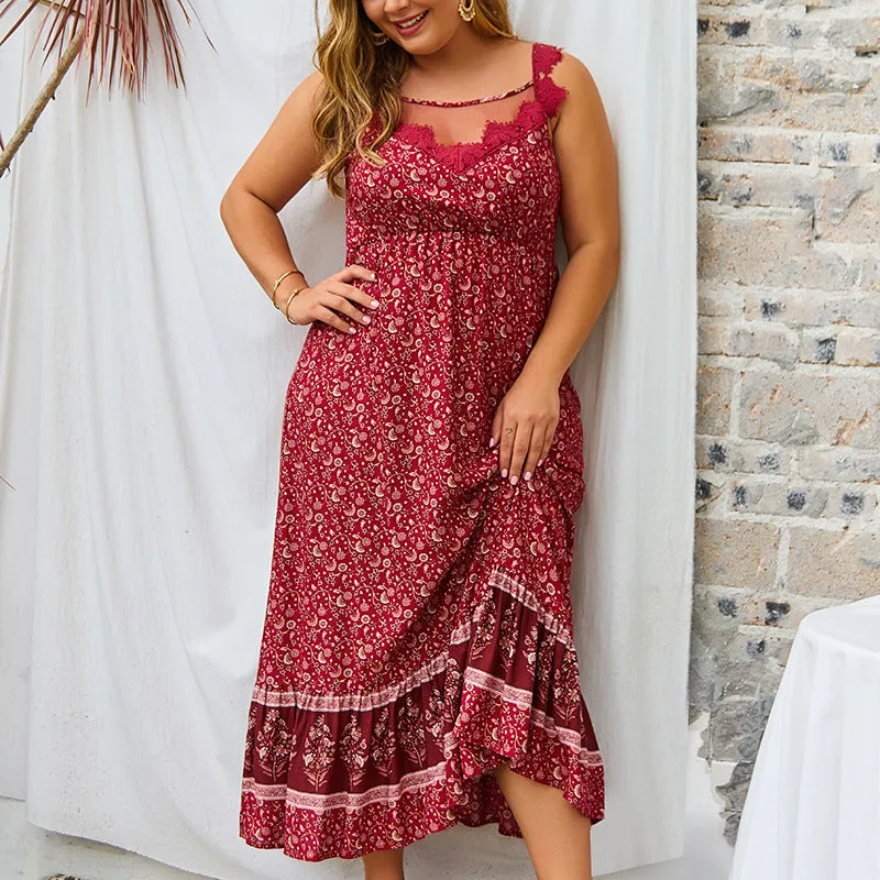 Plus Size Printed V-neck Maxi Dress