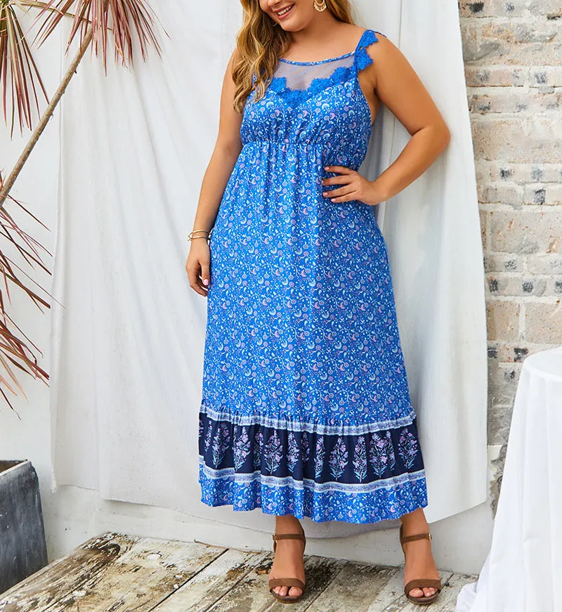 Plus Size Printed V-neck Maxi Dress