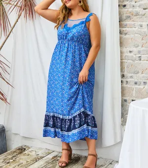 Plus Size Printed V-neck Maxi Dress