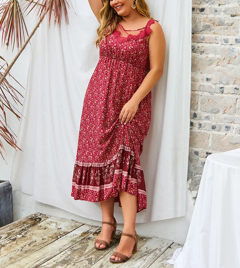 Plus Size Printed V-neck Maxi Dress