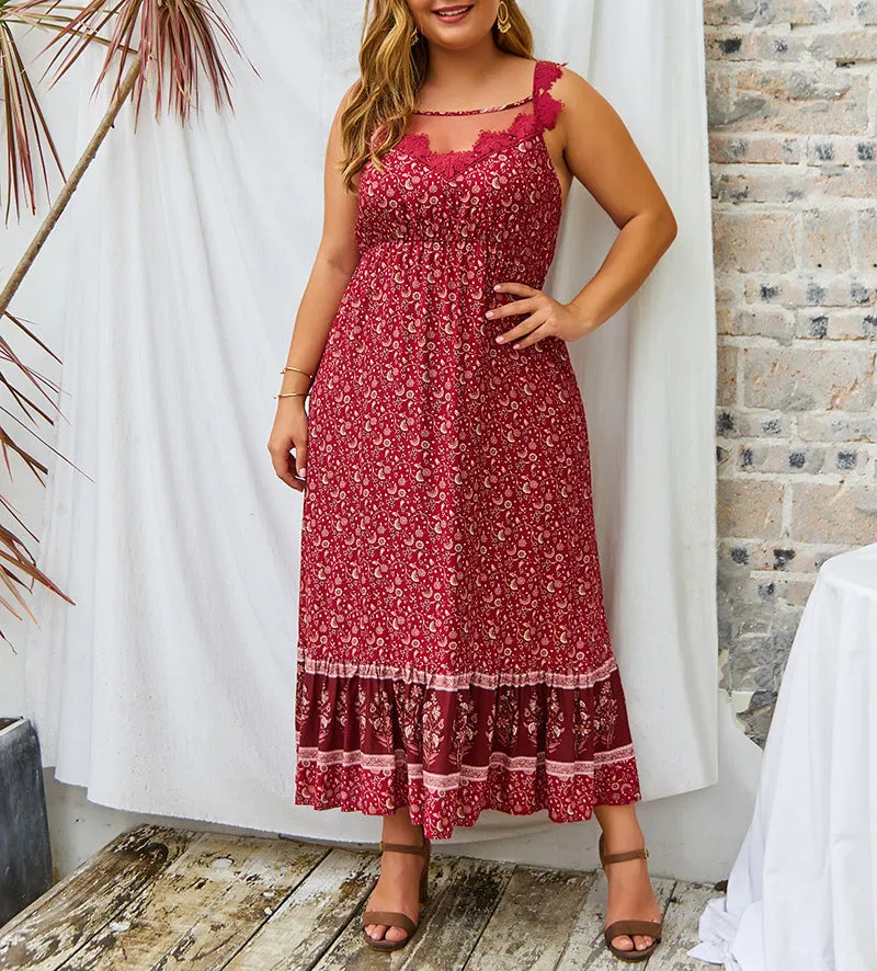 Plus Size Printed V-neck Maxi Dress
