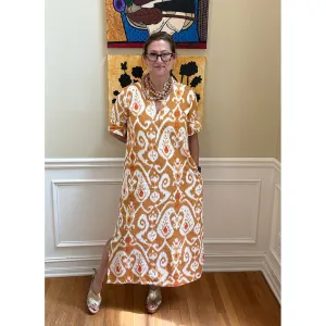 Poppy Ikat Caftan Dress - Gold Ikat