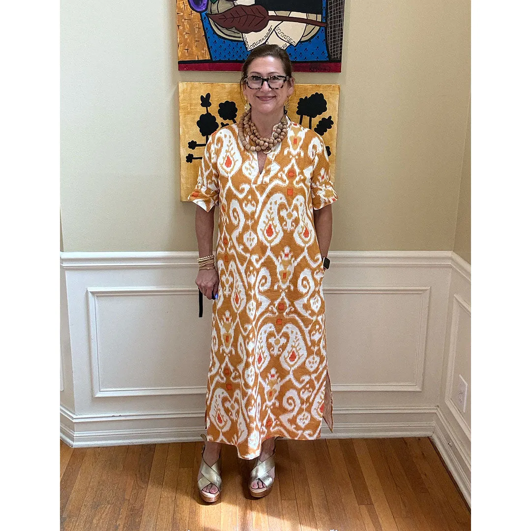 Poppy Ikat Caftan Dress - Gold Ikat