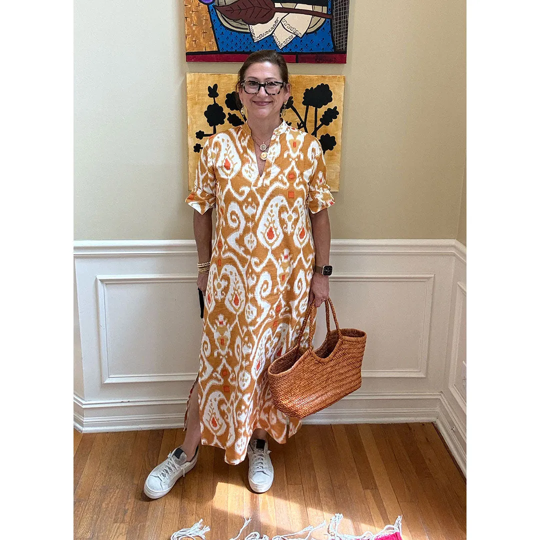 Poppy Ikat Caftan Dress - Gold Ikat