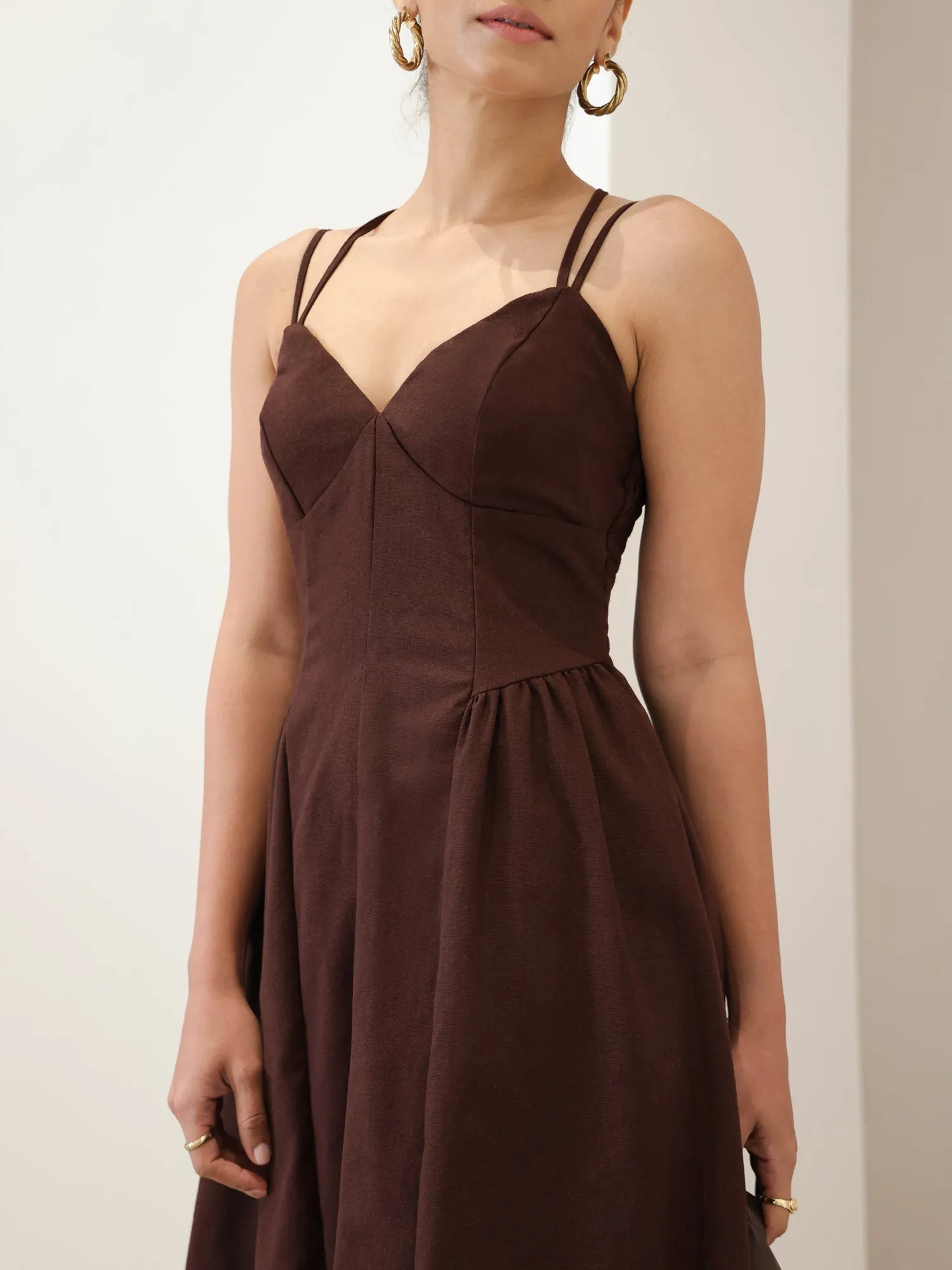 Princess Seam Detailed Back Smocked Linen Maxi Dress