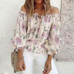 Printed Chiffon Blouse Off-shoulder