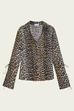 Printed Chiffon Slim Shirt in Almond Milk