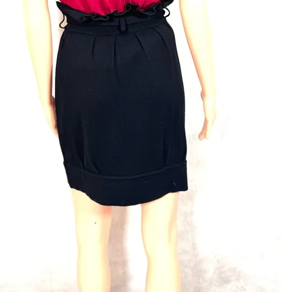 Qi Black Mini Pencil Skirt with Tie Front
