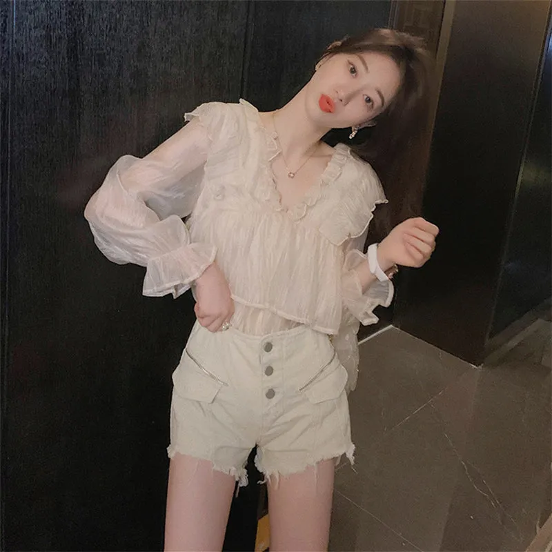 "APRICOT CHIFFON FLARE SLEEVE" SHIRT D070413