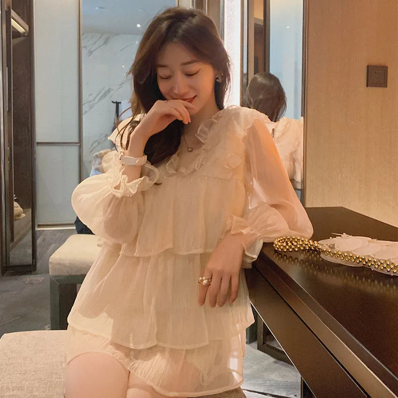 "APRICOT CHIFFON FLARE SLEEVE" SHIRT D070413