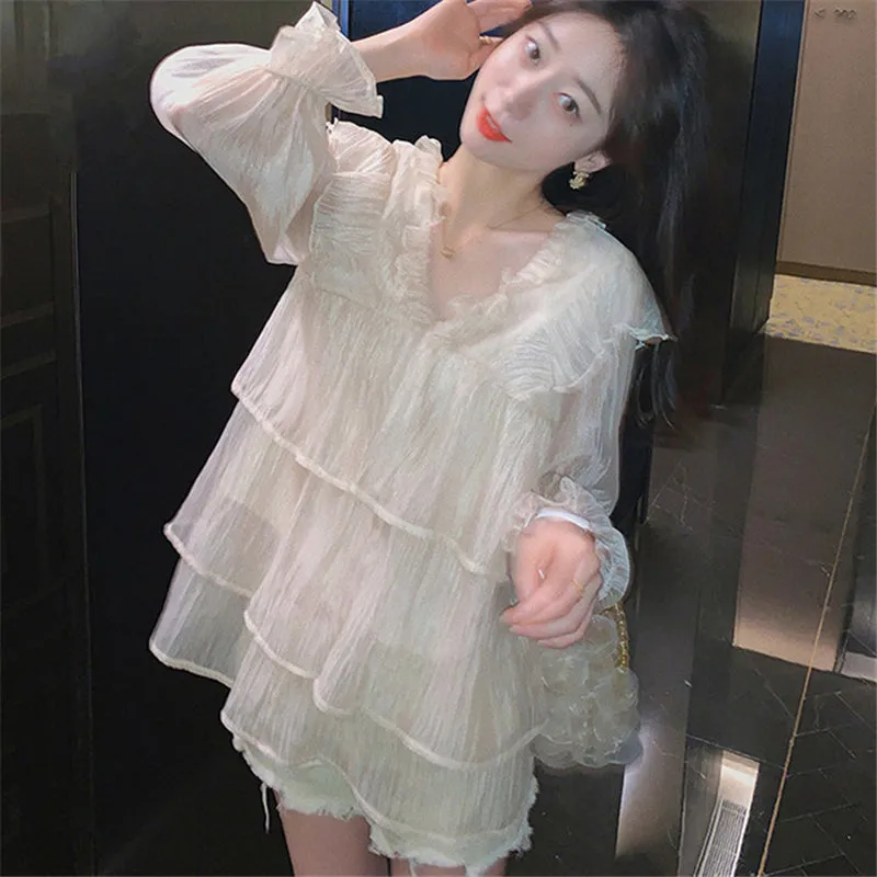 "APRICOT CHIFFON FLARE SLEEVE" SHIRT D070413