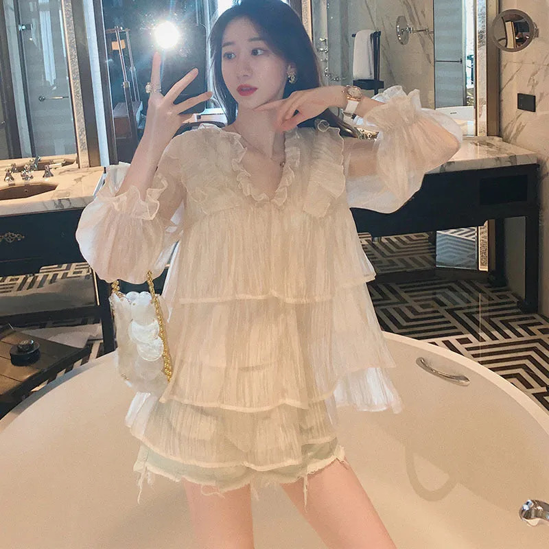 "APRICOT CHIFFON FLARE SLEEVE" SHIRT D070413