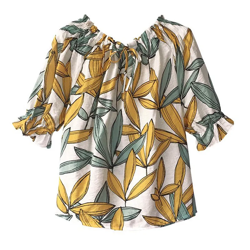 "LEAF PRINT" CHIFFON SHIRT K070902