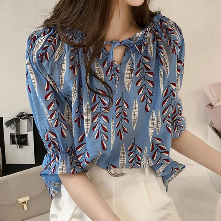 "LEAF PRINT" CHIFFON SHIRT K070902