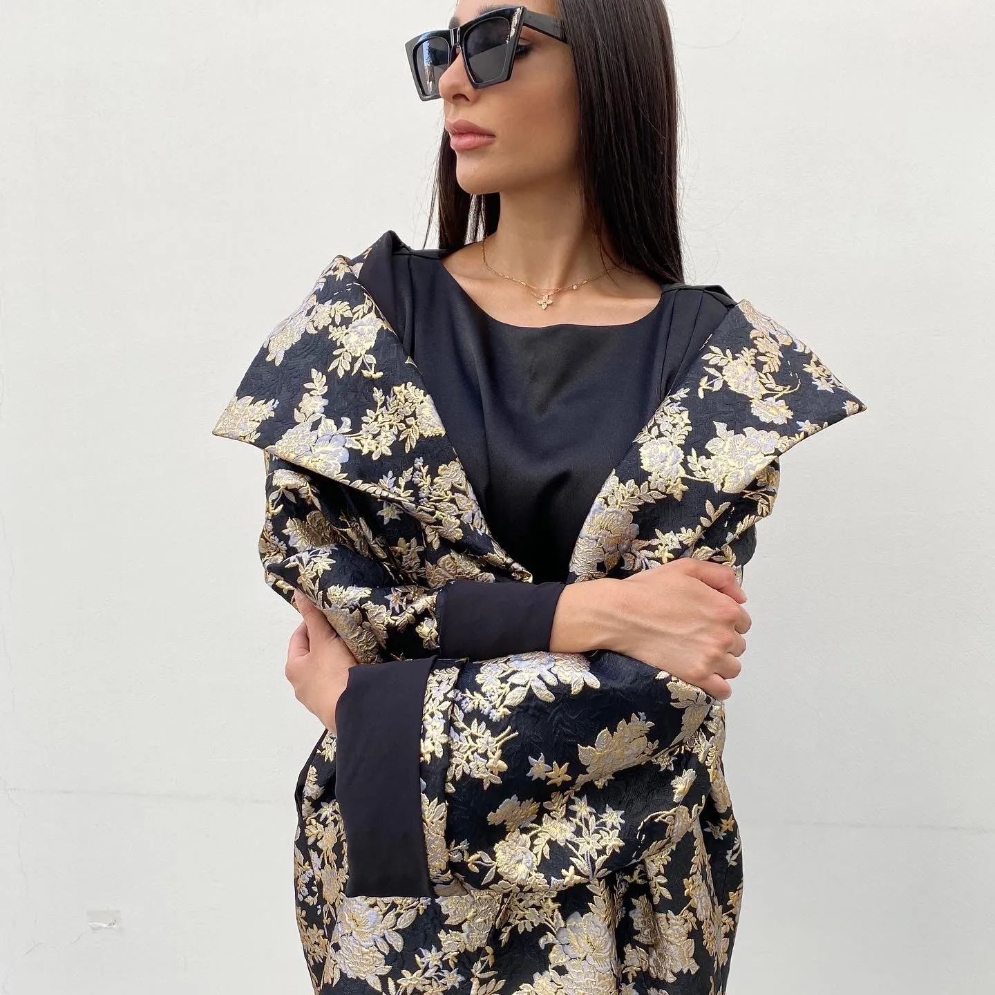 RAM20 PARIS BLACK & GOLD BROCADE LINED OVERCOAT