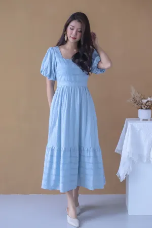 *Restocked* Morie Lattice Eyelet Puffy Sleeve Maxi Dress In Blue