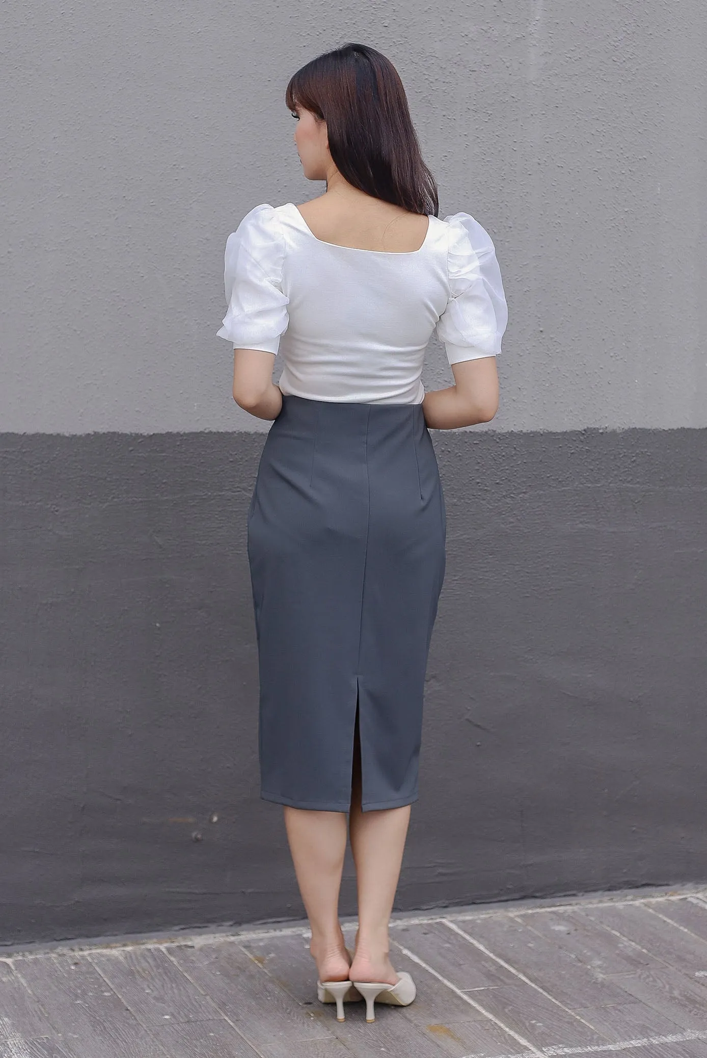 *Restocked*Premium* Sue Mesh Gather Sleeve Top In White