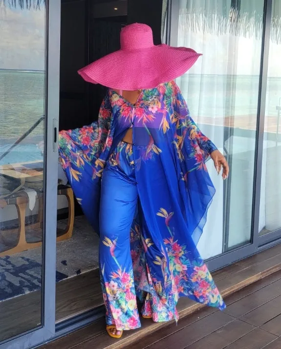 Rich Queen Florals- 2pc KIMONO TOP/Pant SET (NEW)