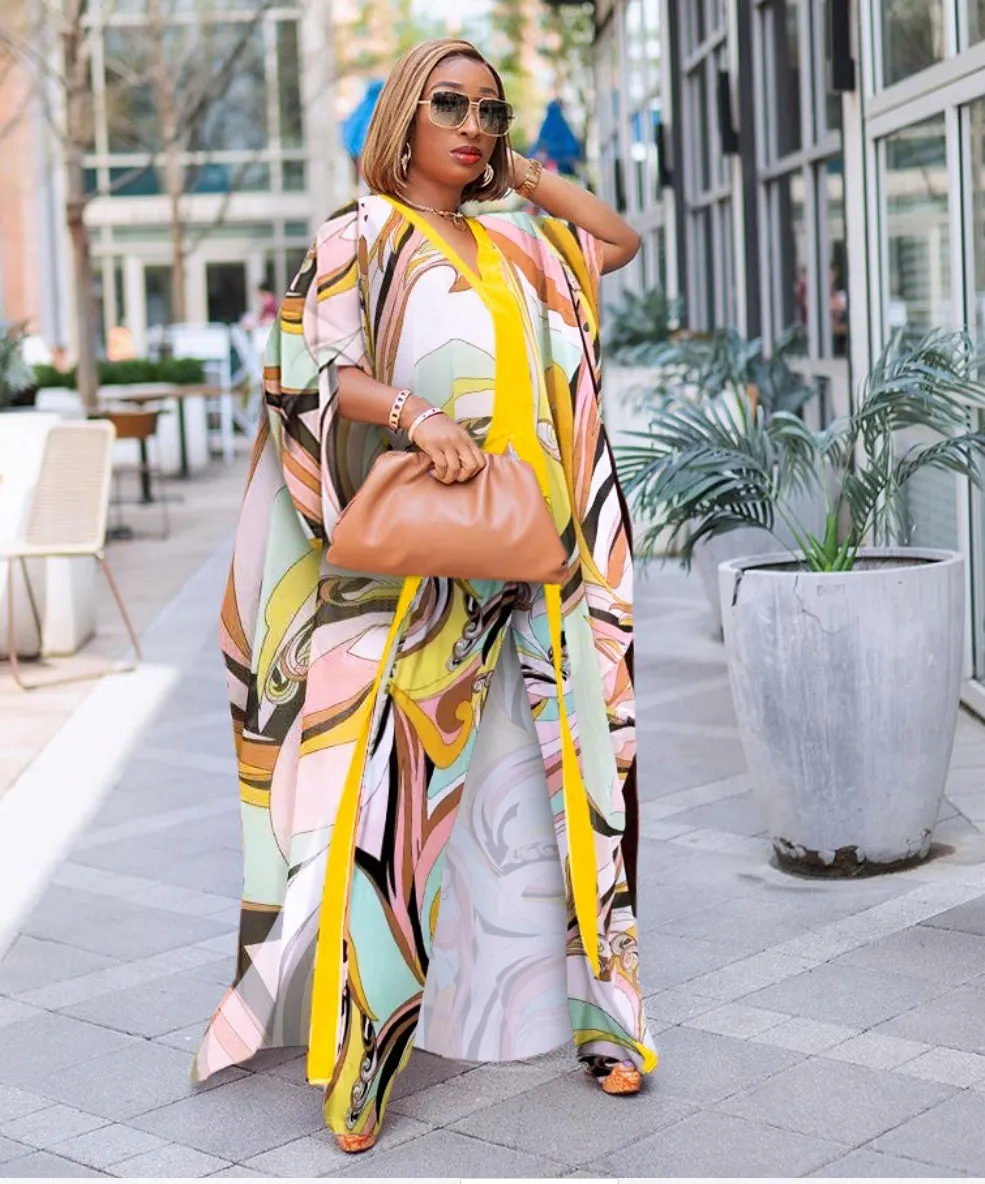 Rich Queen Vibes- 2pc Kaftan Top/Pant SET (Blue)