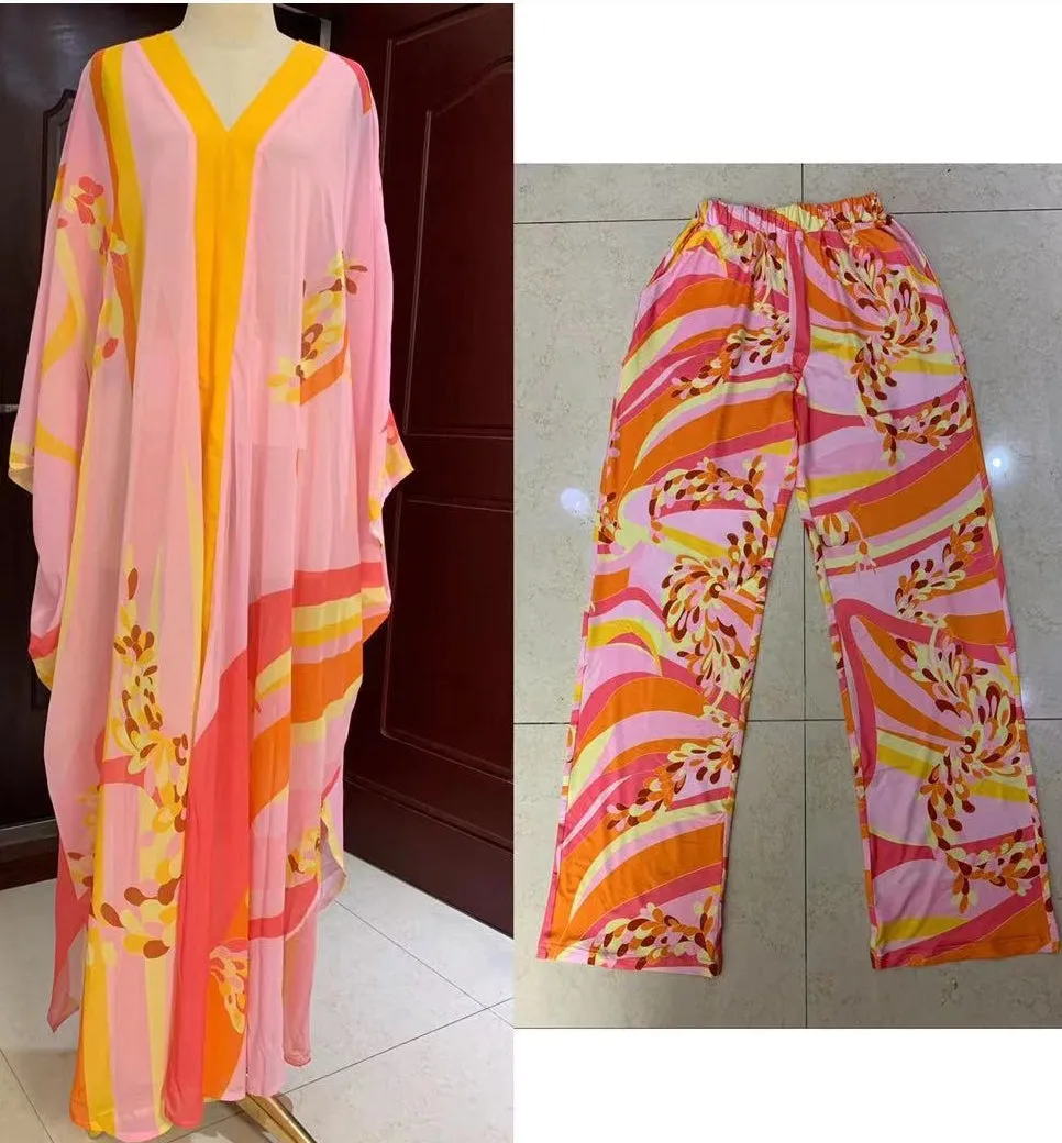 Rich Queen Vibes- 2pc Kaftan Top/Pant SET (Blue)