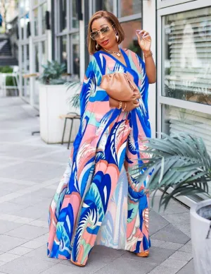 Rich Queen Vibes- 2pc Kaftan Top/Pant SET (Blue)