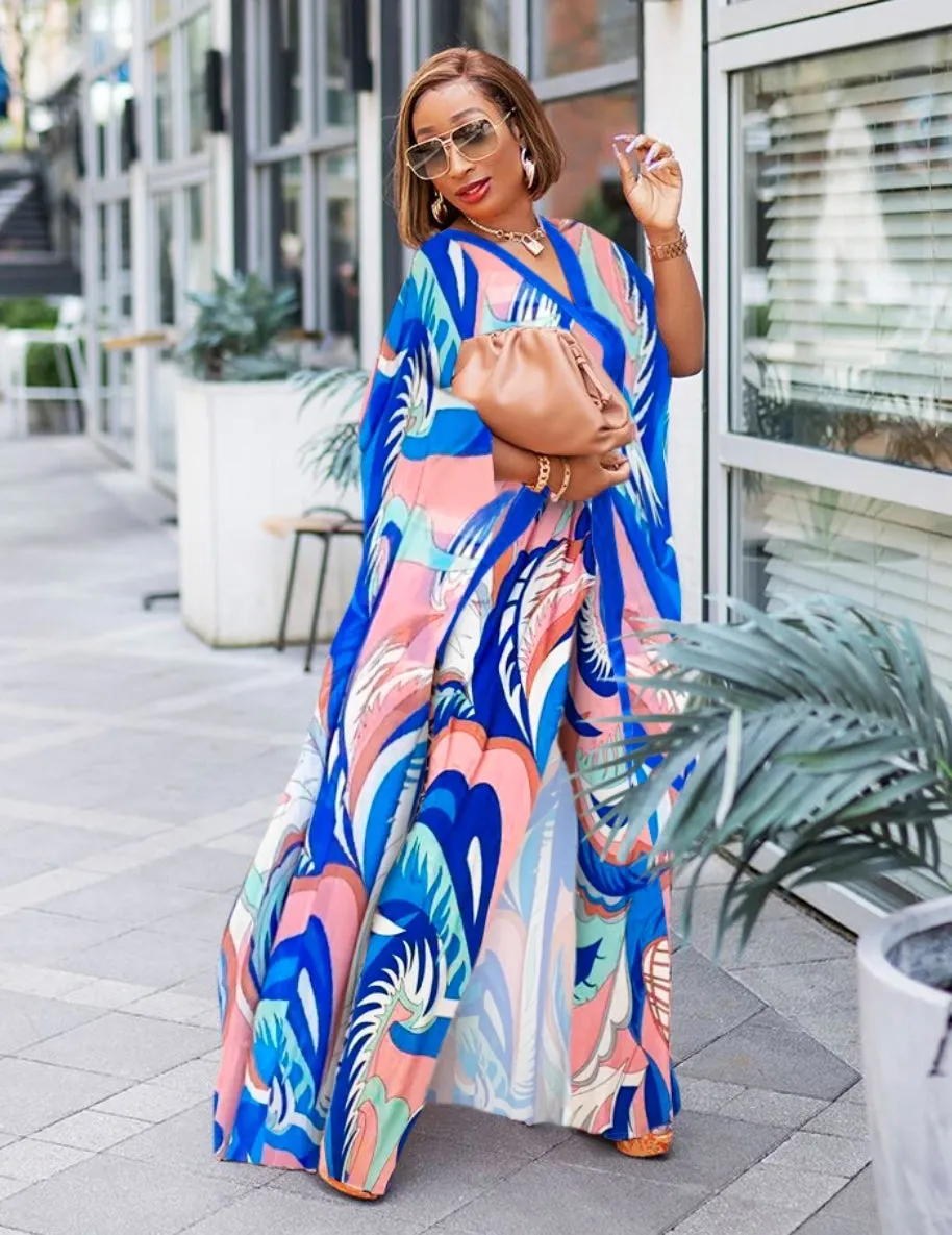 Rich Queen Vibes- 2pc Kaftan Top/Pant SET (Blue)