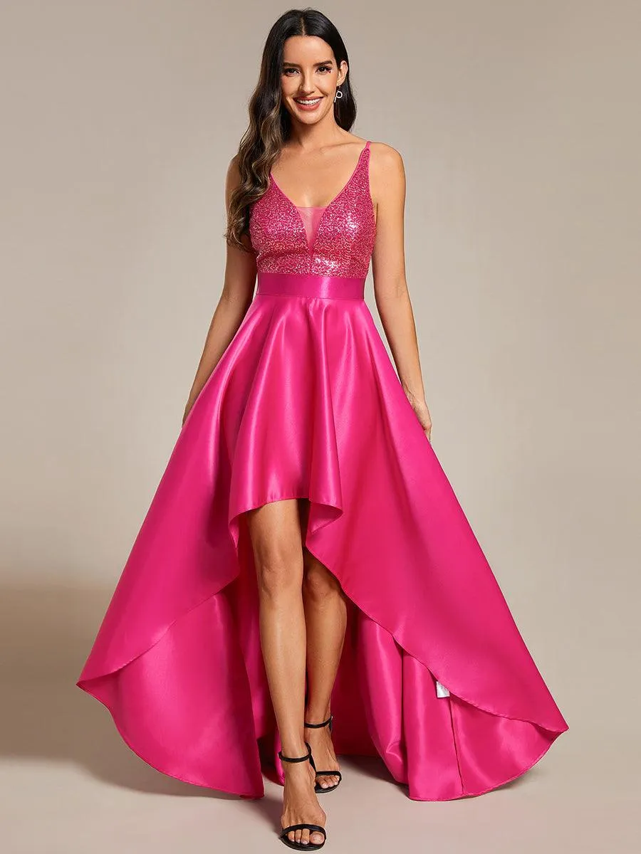 Robe de Bal Scintillante Sexy avec Dos Nu et Ourlet Irrégulier