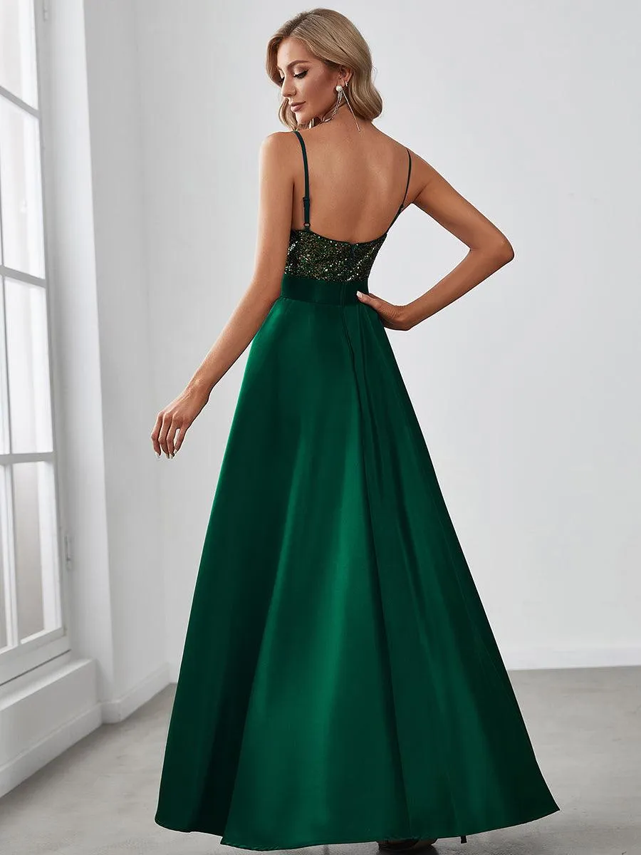 Robe de Bal Scintillante Sexy avec Dos Nu et Ourlet Irrégulier
