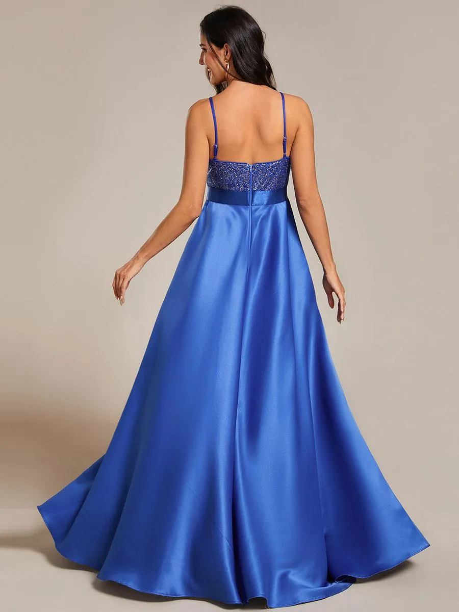 Robe de Bal Scintillante Sexy avec Dos Nu et Ourlet Irrégulier