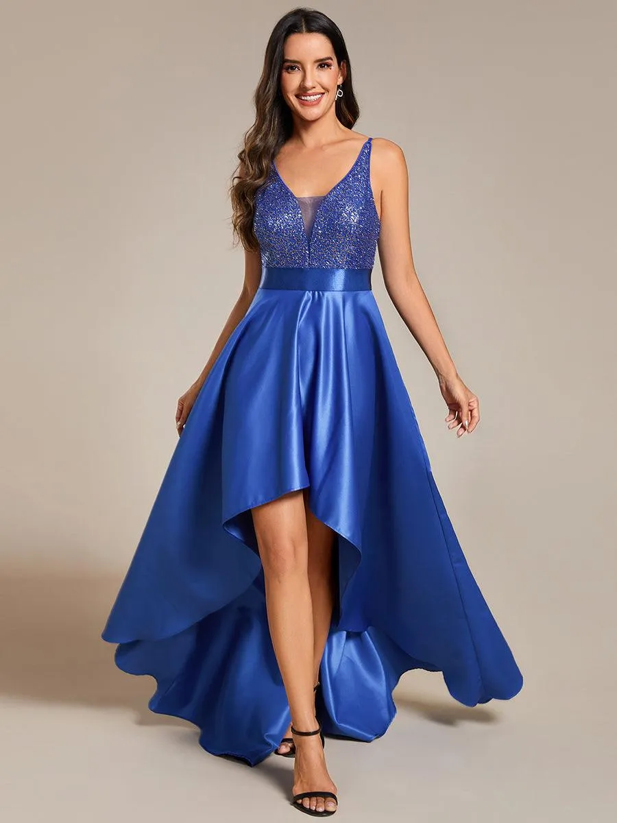 Robe de Bal Scintillante Sexy avec Dos Nu et Ourlet Irrégulier
