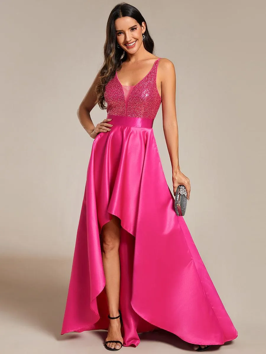 Robe de Bal Scintillante Sexy avec Dos Nu et Ourlet Irrégulier